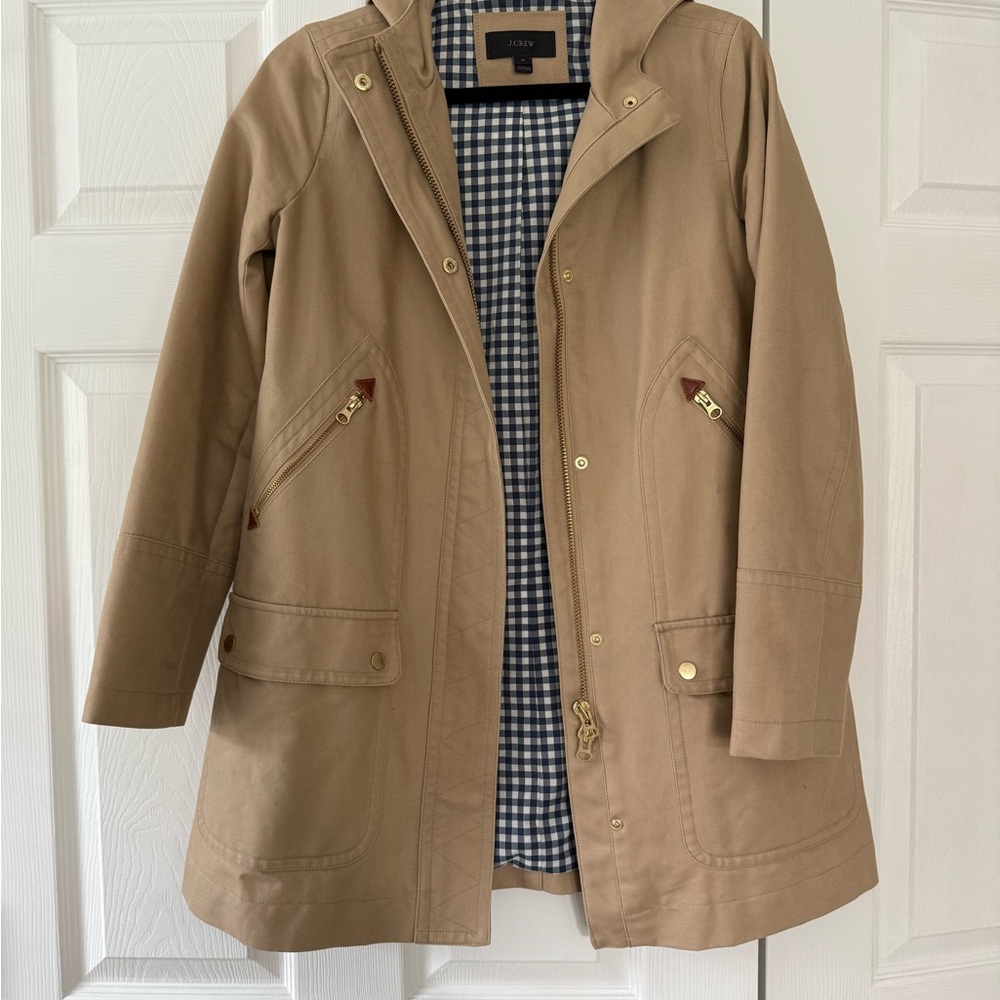J Crew Chateau Tan Hooded Women's Jacket Trench Coat